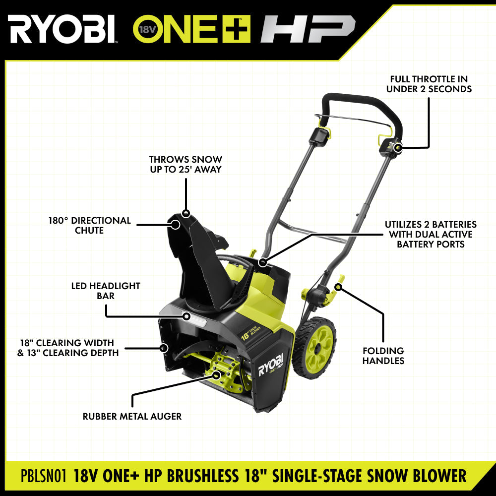 18V ONE+ HP Brushless 18" Single-Stage Snow Blower